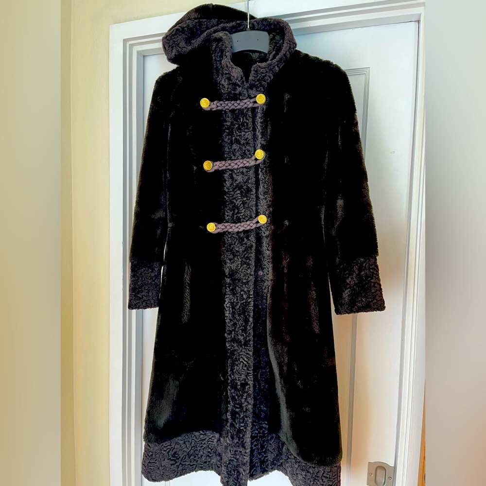 Vintage Borgana faux fur coat with hood.